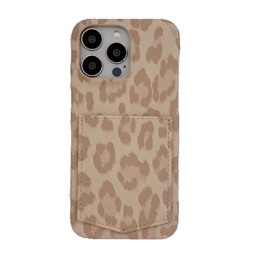 Retro Schutzhülle aus Mattleder-Imitat mit Leopardenmuster und Kartenfach für iPhone 17 16 15 14 13 Pro Max in Multicolour und Silber - Bild 6
