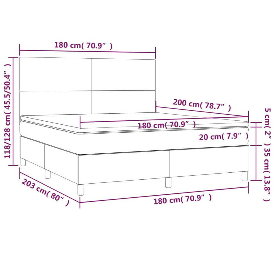 vidaXL Boxspringbett Hybrid mit Matratze und Kopfteil, Dunkelgrau, B/T/H: 180 x 200 cm - Bild 3
