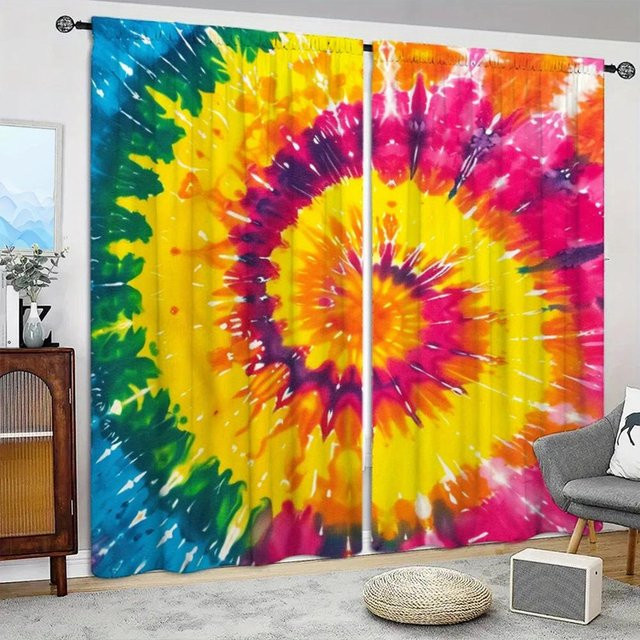 2er-Set Vortex Vorhang mit Farbdruck, halbtransparent, mehrfarbig, B: 107 cm, H: 213 cm - Bild 1