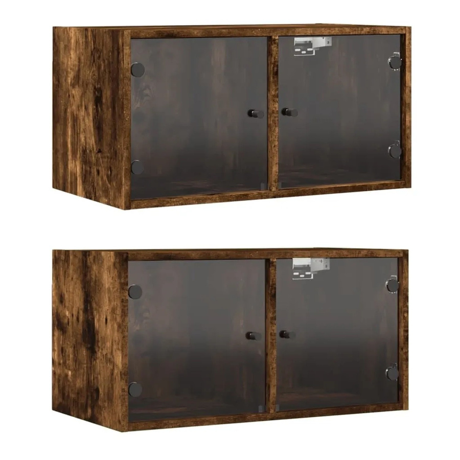 vidaXL Wandschränke mit Glastüren im 2er-Set, Räuchereiche, B/H/T: 68,5 x 37 x 35 cm - Bild 2