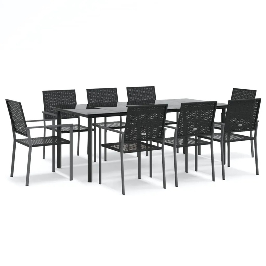 vidaXL 9-teilige Garten-Essgruppe aus Poly Rattan und Stahl in Schwarz mit Hartglas-Tischplatte - Bild 2