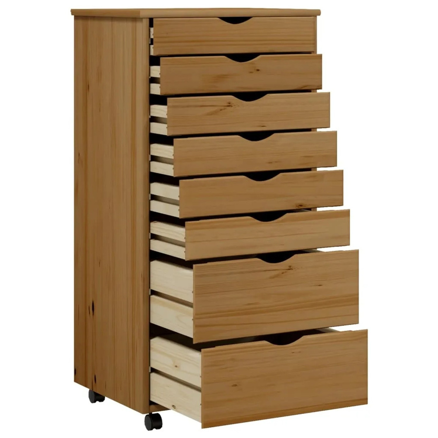 vidaXL Rollcontainer MOSS aus Kiefer Massivholz mit Schubladen, Honigbraun, B/T/H: 39 x 39 x 103 cm - Bild 2