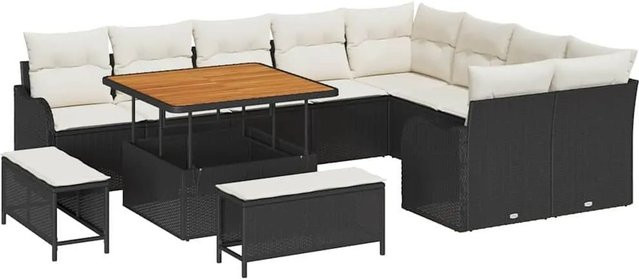 vidaXL Garten-Sofa-Set 12-tlg. in Schwarz und Creme mit Kissen und Stauraumfunktion - Bild 1