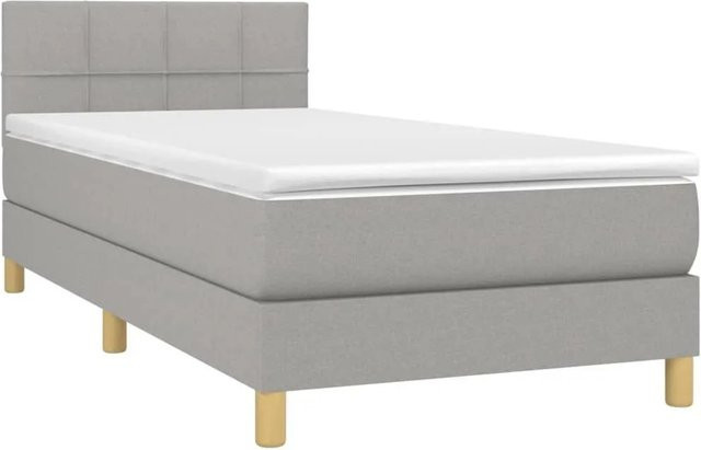 vidaXL Hybrid-Boxspringbett mit Matratze und LED-Unterbettbeleuchtung in Hellgrau, B/T/H: 90 x 190 x 78 cm - Bild 1