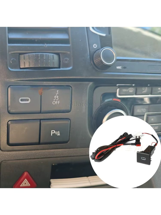 Auto-Ladegerät Typ C PD mit 30W für VW Caravelle T5, 12V/24V Netzteil, Schwarz - Bild 4