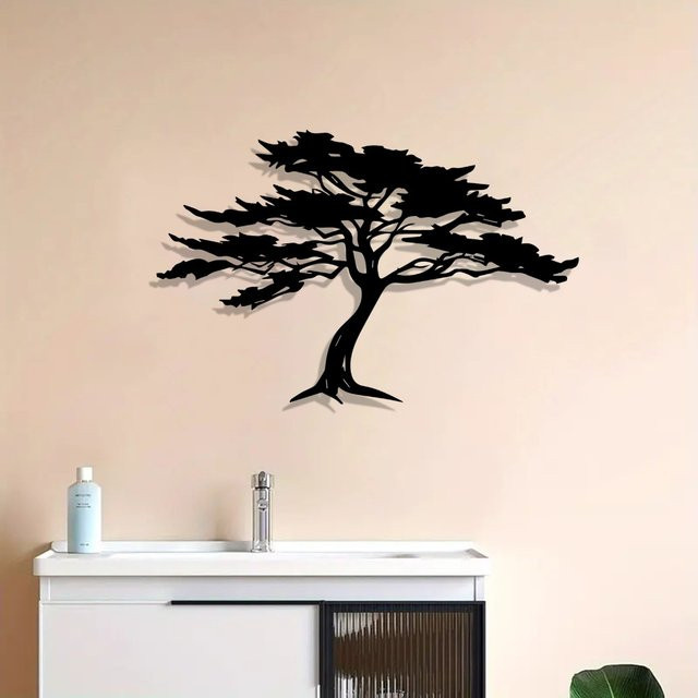 CIFBUY Metallwandkunst Afrikanischer Lebensbaum in Schwarz als Vintage Schmiedeeisen Wanddekoration mit Blattdesign - Bild 1