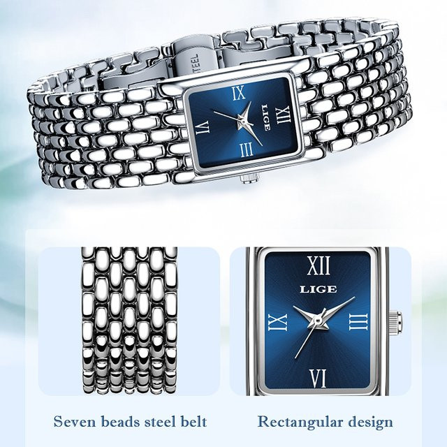 LIGE Armbanduhr Quarz, Edelstahl, Blau, Damen - Bild 1