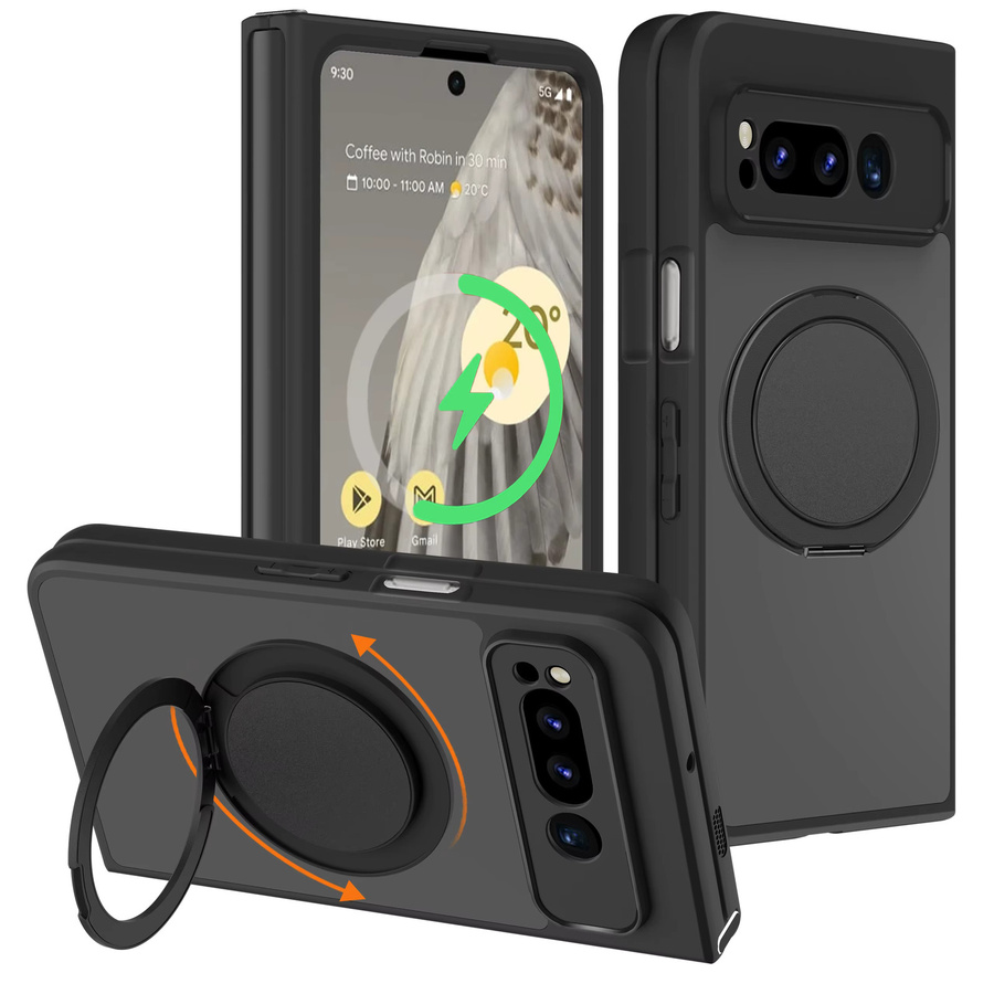 Magnetische Google Pixel Fold Hülle mit Ständer in Schwarz, matte und stoßfeste ultradünne Handyhülle - Bild 6
