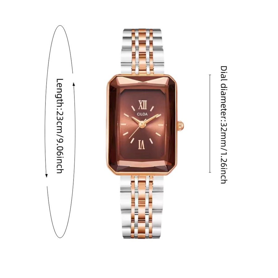 CILOA Armbanduhr Damen, Edelstahl, Roségold, Grün, Rechteckig, Analoguhr - Bild 2