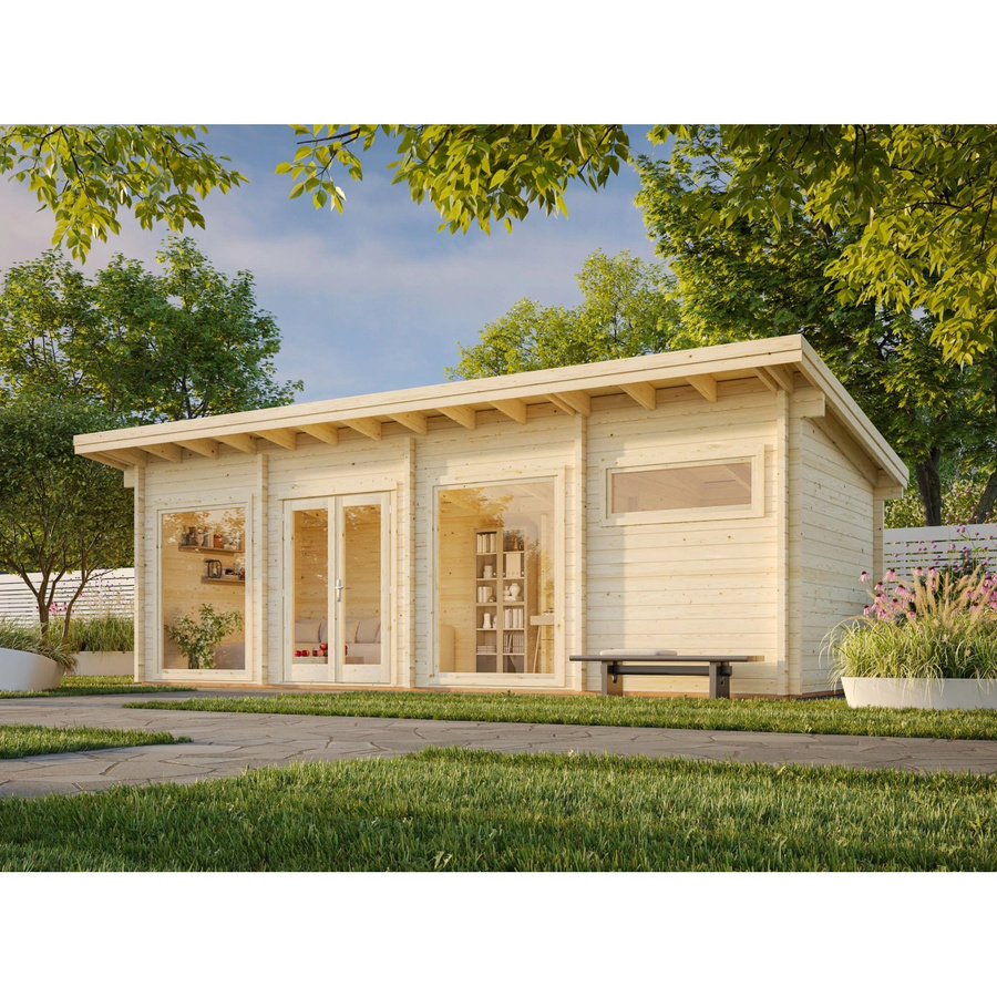 Palmako Heidi Holz-Gartenhaus in Natur mit Pultdach und modernem Design in Blockbohlenbauweise B: 300 cm, H: 254 cm, T: 270 cm - Bild 2