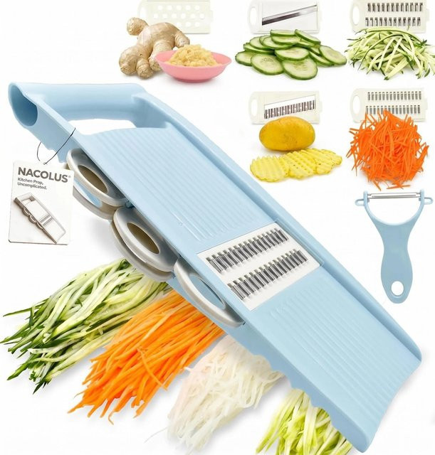 Geixieng 5 in 1 Mandoline Gemüsehobel mit Mehrfachklingen in Grün und Blau - Bild 1