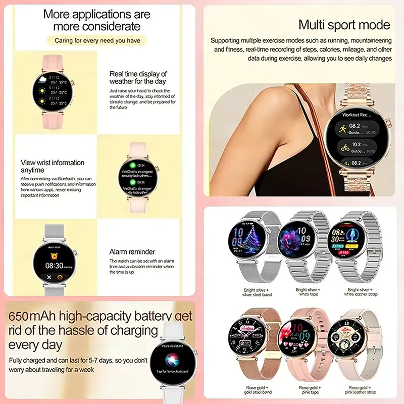 LIGE Gesundheits-Smartwatch für Frauen in Pink mit AMOLED HD-Bildschirm, IP68 wasserdicht, Blutdruckmessung und Bluetooth-Anruffunktion - Bild 4