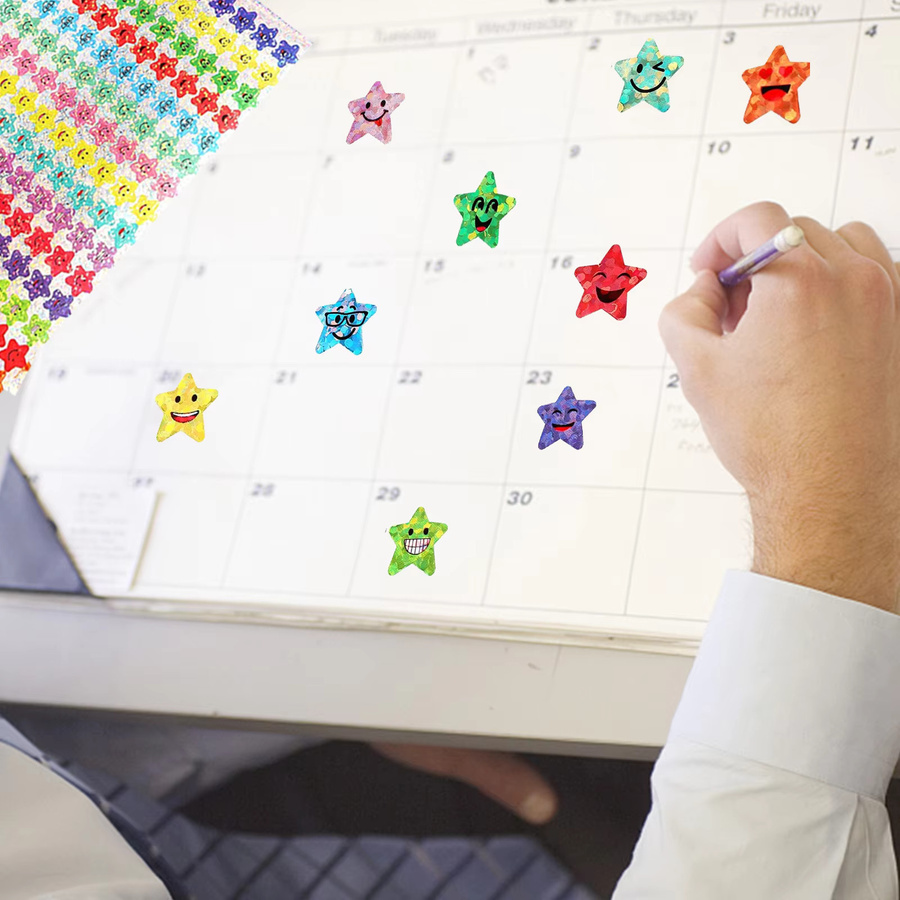1500 Stück glitzernde Sternaufkleber aus Folie mit 15 Happy Face Designs in Multicolour zur Belohnung von Schülern - Bild 2