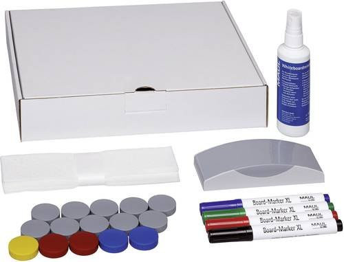 Maul Whiteboard Zubehör-Set in Multicolor mit 4 Boardmarkern, Tafelwischer, Reiniger und 15 runden Magneten (Durchmesser: 32 mm) - Bild 1