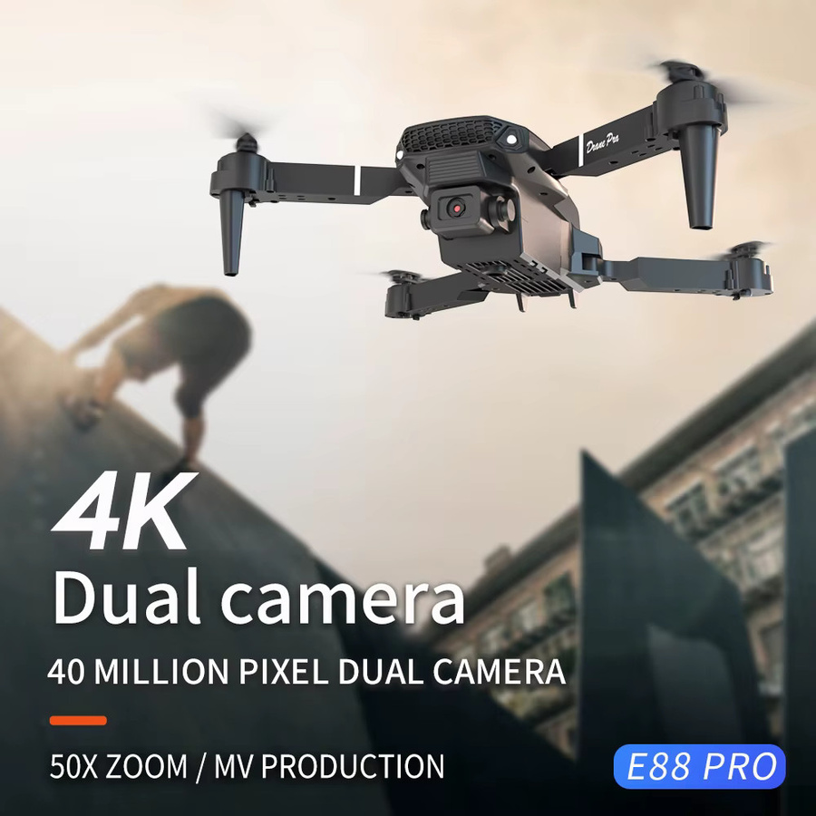 E88 Professionelle HD 4K RC-Drohne mit Weitwinkelkamera, faltbarer Quadcopter in Schwarz - Bild 4
