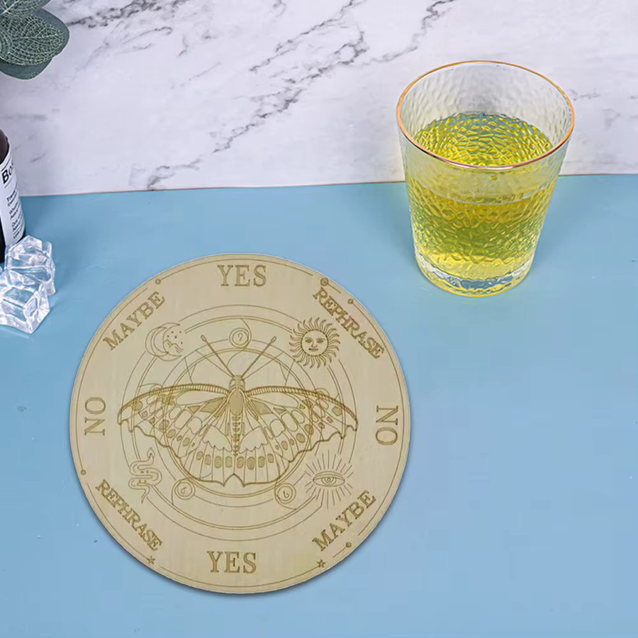 APWIKOGER Rundes Holz-Altarbrett für Astrologie und Kristallheilung mit Schnitzereien - Bild 1