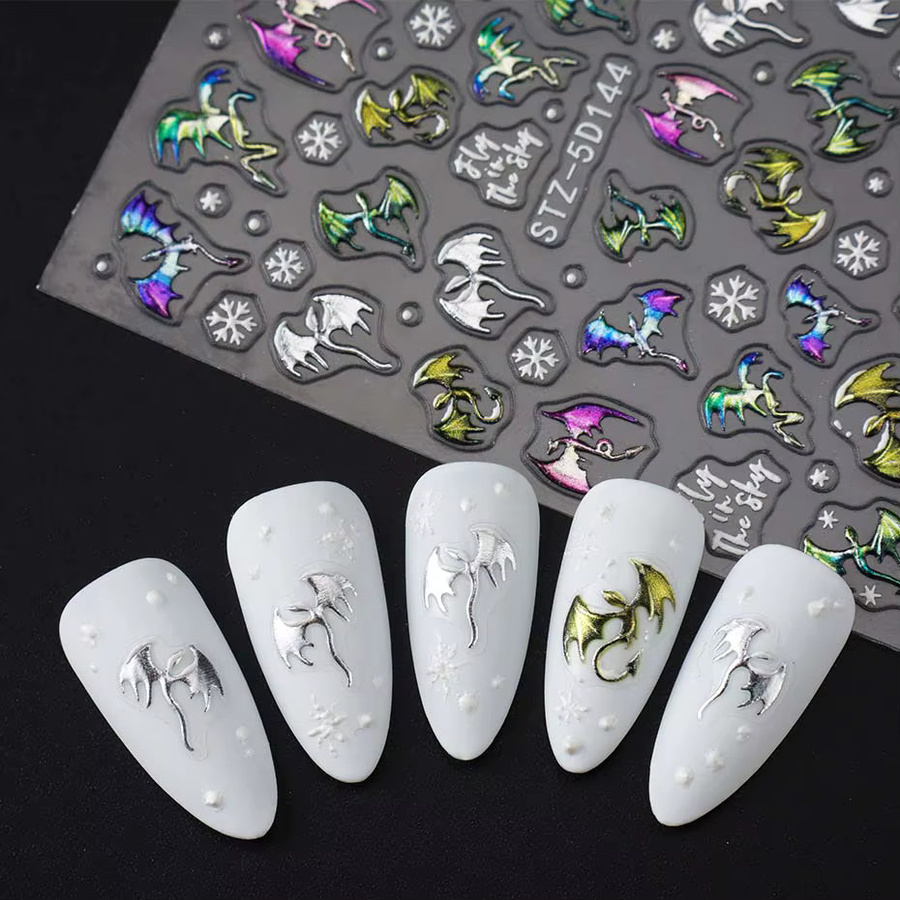 Drachen-Nagelaufkleber, Metallic, 5D geprägt, Bunt - Bild 3