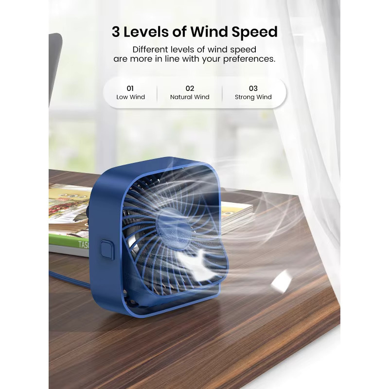 OUIO Tragbarer Mini-USB-Tischventilator in Pink mit 3 Geschwindigkeitsstufen und 360 Grad Drehung - Bild 2