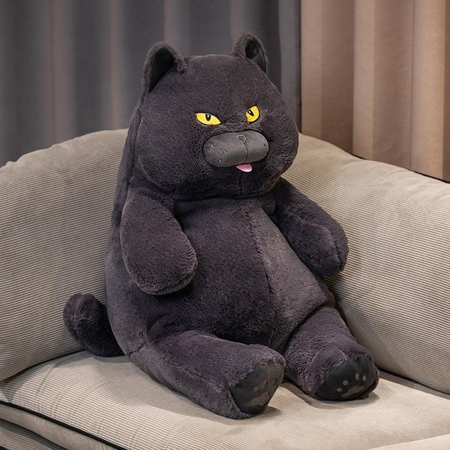 Linyi toy Kawaii Dicker Katze Plüschtier, Schwarz, Grau, 30cm - Bild 1