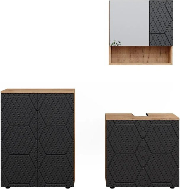 Vicco Badmöbel-Set Irma 3-teilig in Eiche und Anthrazit mit Kommode und Waschbeckenschrank Breite: 60 cm - Bild 2
