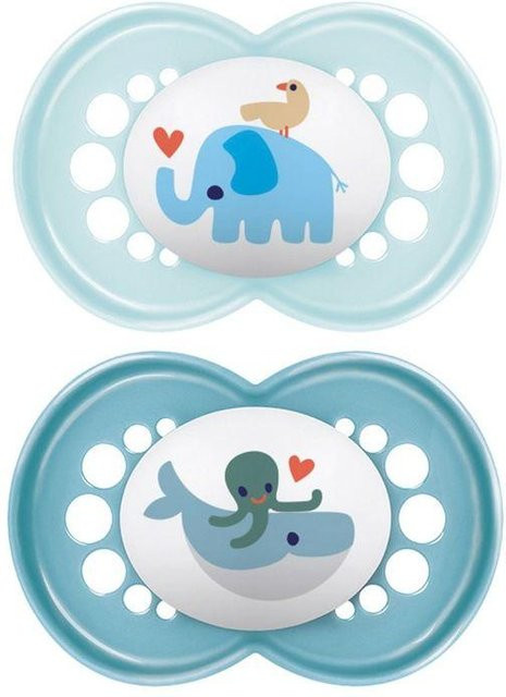 MAM Beruhigungssauger Original Classique Silikon 2er Pack Modell Elefant und Wal Blau für 18+ Monate - Bild 1