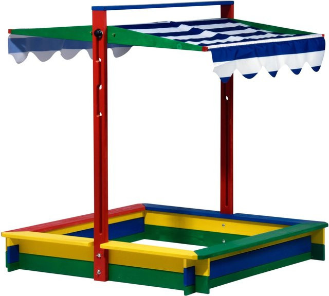 Dobar Sandkasten XL aus Holz mit absenkbarem Dach und Bunt, B/T/H: 120 x 120 x 120 cm, FSC® zertifiziert - Bild 1