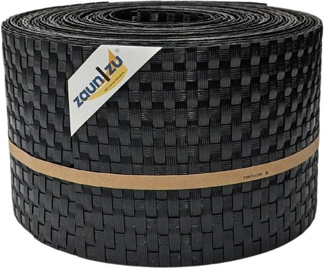 zaun zu Sichtschutzstreifen Rattan für Doppelstabmatten UV-beständig Schwarz 10x 2,55m - Bild 1