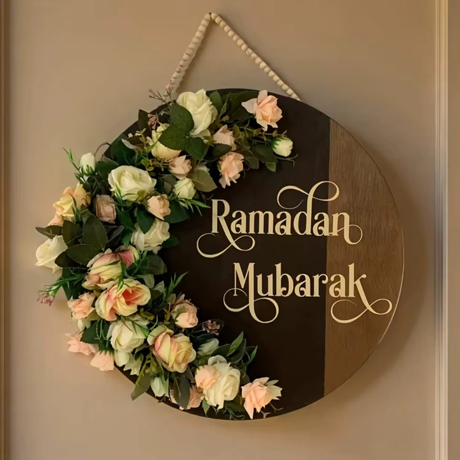 LUMINLOOM Vintage Holztürschild Blumen-Plakette Wanddekoration Braun Rund Durchmesser: 20 cm - Bild 2