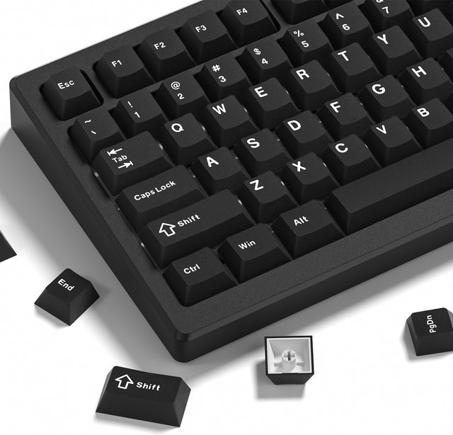 Retro PBT Tastenkappen in Schwarz mit Double Shot Technologie im Cherry Profile für mechanische Gamer-Tastaturen mit Cherry MX Switches - Bild 1