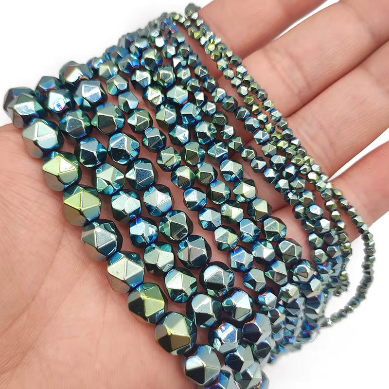 JHNBY Spacer Perlen, Hämatit, Grün, Facettiert, Rund, 3-10 mm, Unisex - Bild 5