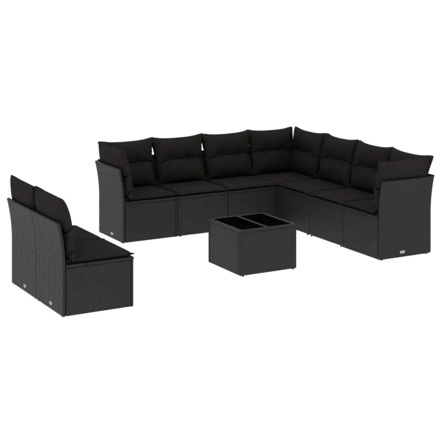 vidaXL 10-tlg Garten-Sofagarnitur in U-Form aus Poly-Rattan mit Kissen und Stauraum, Schwarz - Bild 2