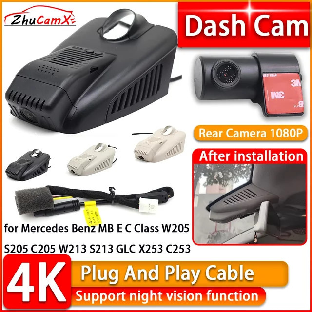ZhuCamX 4K UHD Dash Cam mit Wi-Fi für Mercedes Benz E Klasse W205 S205 C205 W213 S213 GLC X253 C253 DVR Set Vorne und Hinten in Schwarz - Bild 1