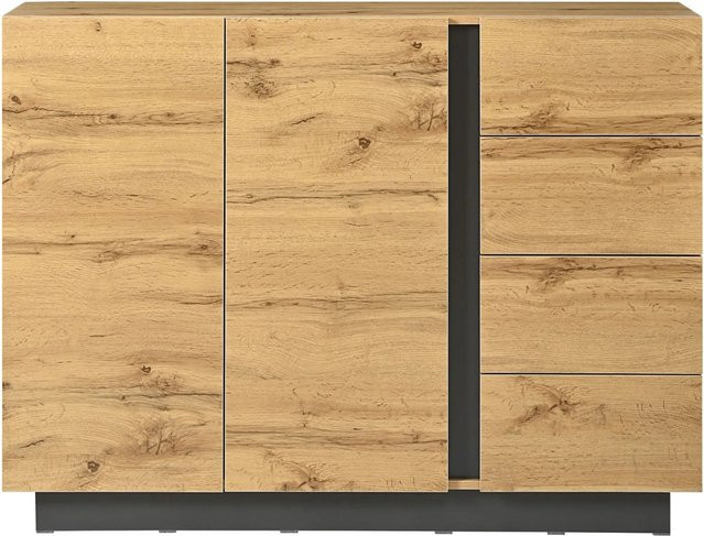 okwish Sideboard mit 4 Schubladen und 2 Türen in modernem Design, Farbe: Natur, B/T/H: 120 x 90,5 x 35,5 cm - Bild 1