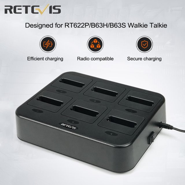 Retevis RTC3H Sechs-Wege-Ladegerät in Schwarz für Walkie Talkie RT622P und RT22P - Bild 1