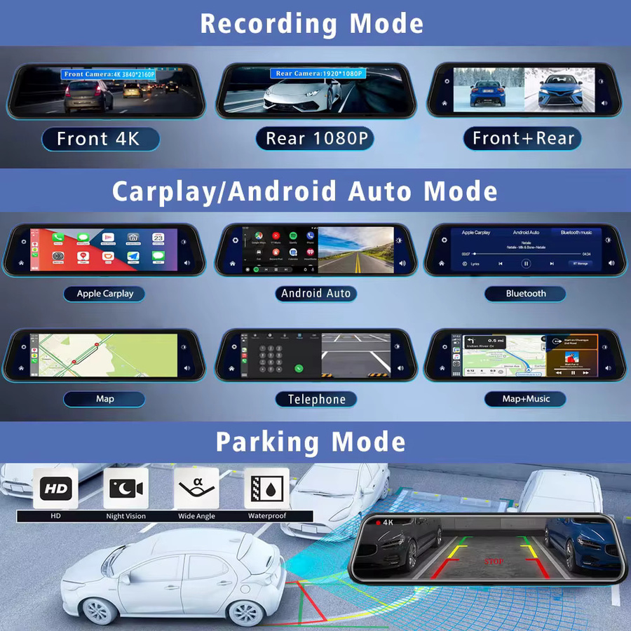 MYOLSD 4K UHD Dash Cam mit Dual-Linse, CarPlay und Android Auto, GPS, 5G WiFi, Bluetooth und FM-Transmitter, Schwarz - Bild 5