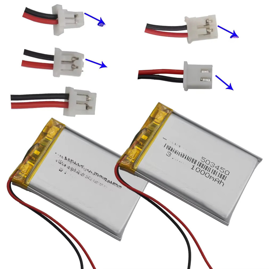 XINJ Li-Ion Polymer Akku 3,7 V 1000 mAh 3,7 Wh mit JST 2pin Anschluss in Silber für GPS und Dashcam - Bild 1