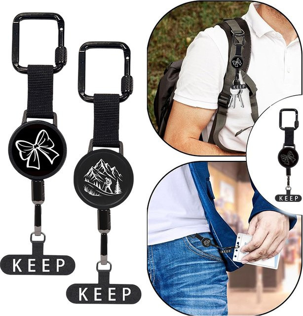 JETTING Diebstahlsicheres Handy-Lanyard mit Stahlkabel, integriertem Ständer und verstellbarem Gurt in Schwarz - Bild 1