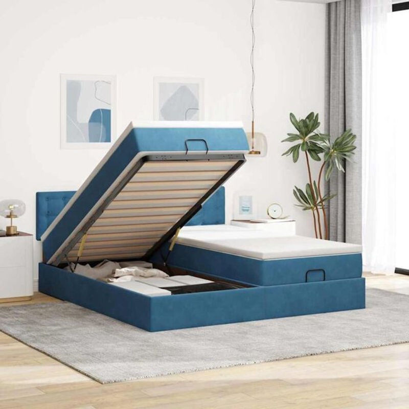 Vidaxl Ottoman Polsterbett mit Matratze und LED in Dunkelblau aus Samt, B/T: 180 x 200 cm - Bild 1