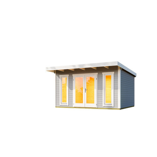 Lasita Gartenhaus Sicily Blockbohlenhaus mit Flachdach in Lichtgrau, B/H/T: 430 x 228 x 440 cm - Bild 2