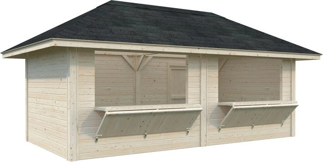 Marktstand Palmako Bianca Set 111 aus Fichtenholz mit Pyramidendach, braun, B/T/H: 588 x 300 x 319 cm - Bild 3