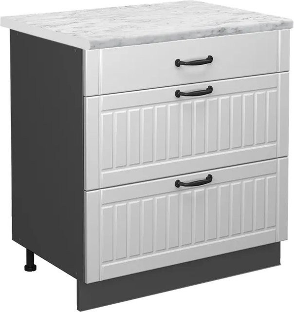 Vicco Küchenunterschrank Fame-Line in Weiß und Anthrazit im Landhausstil mit 3 Schubladen und Marmor-Optik, Breite: 80 cm - Bild 1