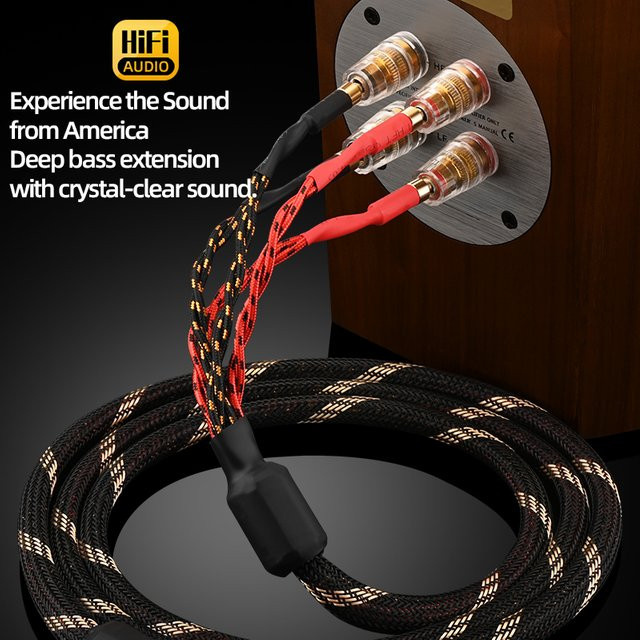 ATAUDIO Hi-Fi Bi-Wiring Lautsprecherkabel mit Bananensteckern aus sauerstofffreiem Kupfer in Schwarz - Bild 1