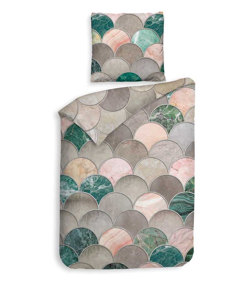 Heckett & Lane Mako-Satin Eco Bettwäsche Arana Muscheln Bögen Wende bunt, B/H: 155 x 220 cm, Kissen: 80 x 80 cm - Bild 1
