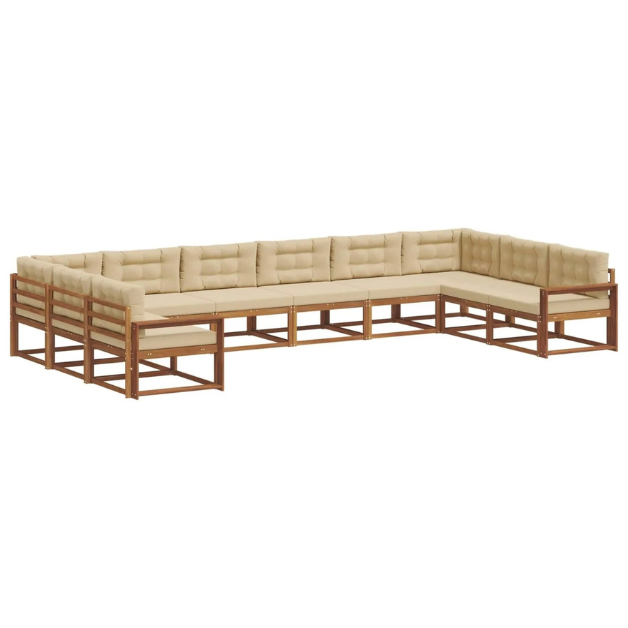 vidaXL Outdoor-Sofagarnitur 10-teilig aus massivem Akazienholz mit Kissen in Natur und Beige - Bild 2