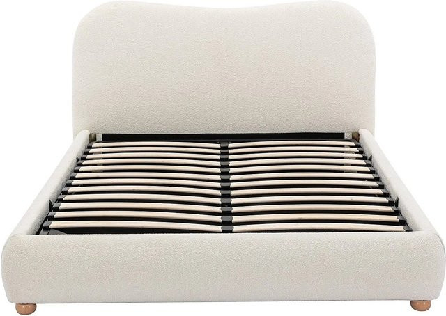 Vente-unique Bett Vanari mit Bettkasten und Aufstehfunktion in Weiß, Bezug aus Bouclé-Stoff, B/T/H: 140 x 190 cm - Bild 1