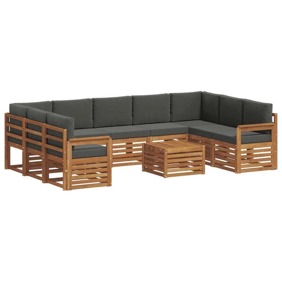 vidaXL Sofagarnitur 10-teilig aus Massivholz Akazie in Natur und Anthrazit mit Polstern und Armlehnen - Bild 2