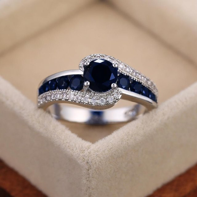 YIRAN Jewelry Ehering, Schwarz, Zirkonia, Kristall, Silber, Damen, Größe 8 - Bild 1