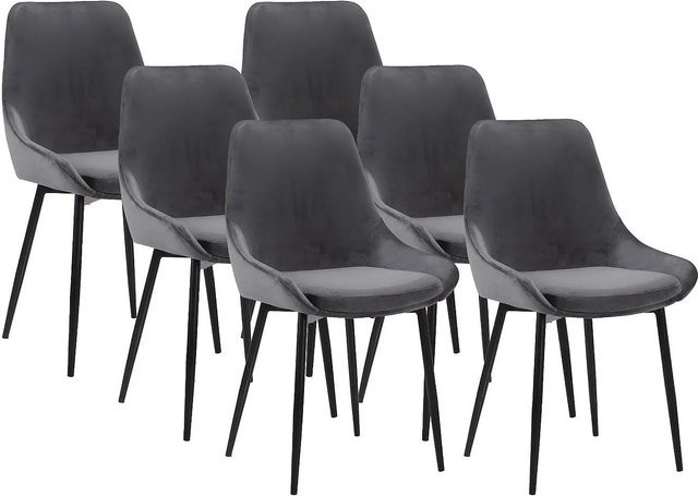 Vente-unique Stuhl Masurie in Anthrazitgrau aus Samt, Breite: 49 cm - Bild 1