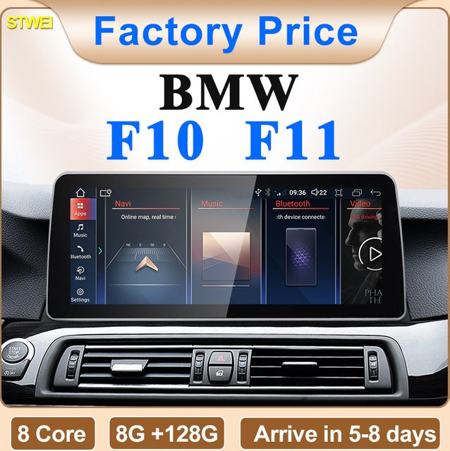 STWEI Android Auto Video Player mit 12,3 Zoll Display, Wireless CarPlay und GPS für BMW 5er F10 F11 CIC NBT, Schwarz - Bild 1