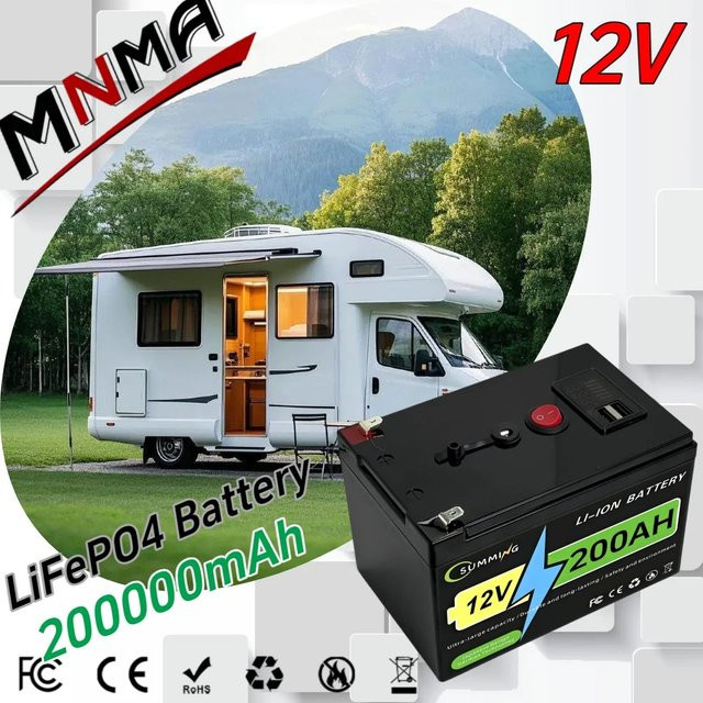 MNMA LiFePO4 Lithium-Ionen-Akku 12V 180Ah 200Ah mit integriertem BMS in Schwarz für die Notstromversorgung von Wohnmobilen - Bild 1